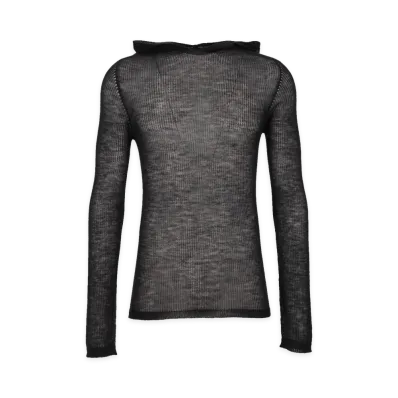 Rick Owens Ribbed Cashmere Hooded Pullover "Black"