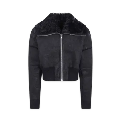 Rick Owens Flight Cropped Suede Jacket "Black"