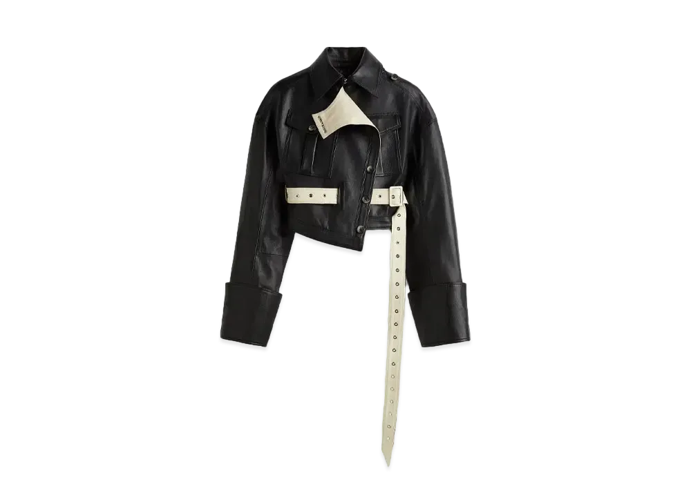 rokh x H&M Leather Cropped Jacket "Black/Light Beige"