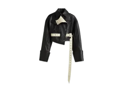 rokh x H&M Leather Cropped Jacket "Black/Light Beige"