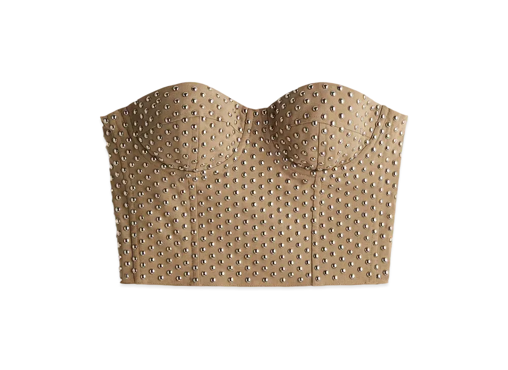 rokh x H&M Wool-Blend Studded Corset Top "Dark Beige"