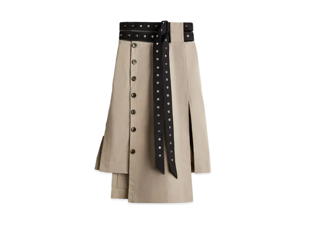 rokh x H&M Belted Twill Skirt "Greige/Black"