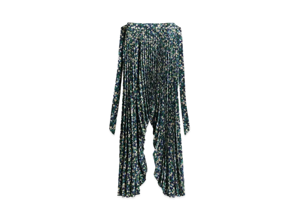 rokh x H&M Floral Print Pleated Skirt "Bright Blue/Floral"