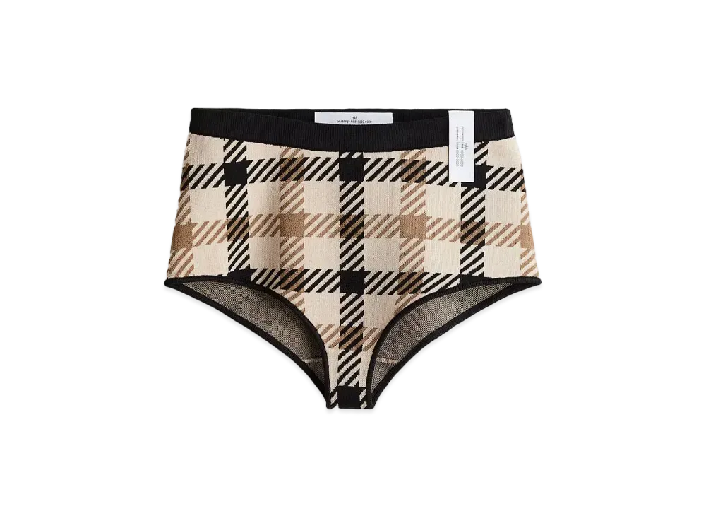 rokh x H&M Jacquard Knit Mini Shorts "Light Beige/Check"