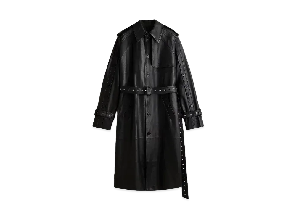 rokh x H&M Button-Detail Leather Trench Coat "Black"