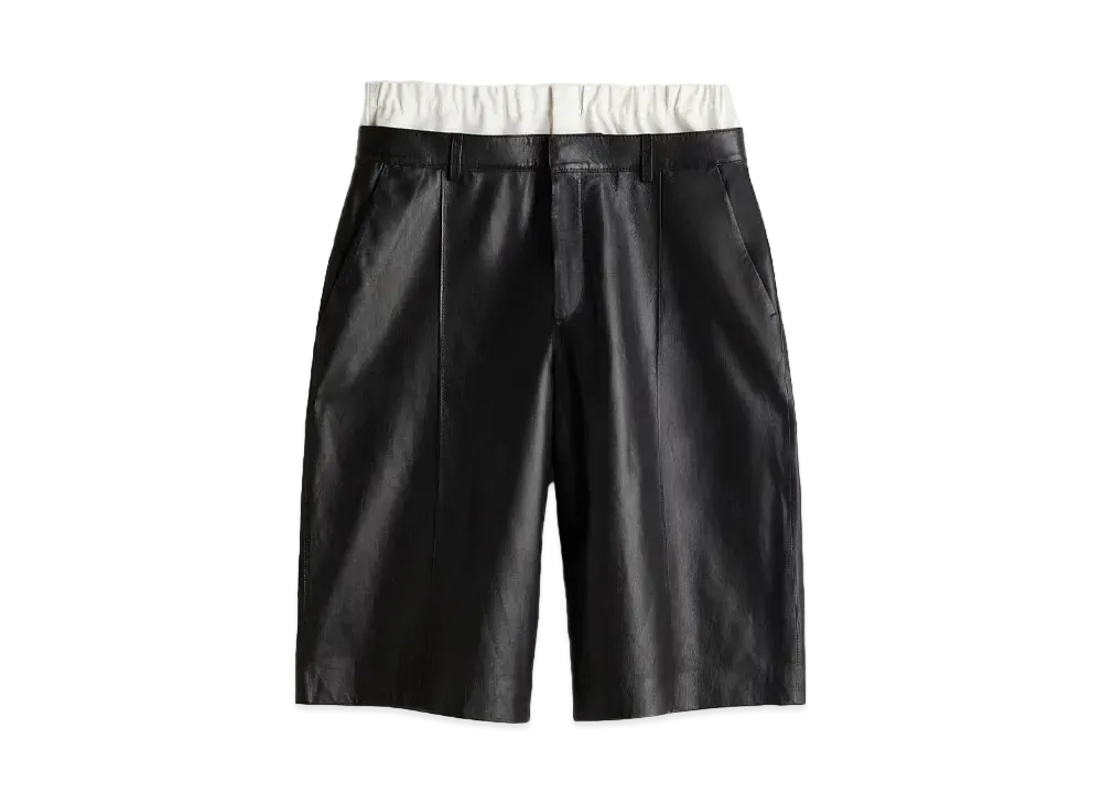 rokh x H&M Double-Waistband Leather Shorts "Black/Cream"