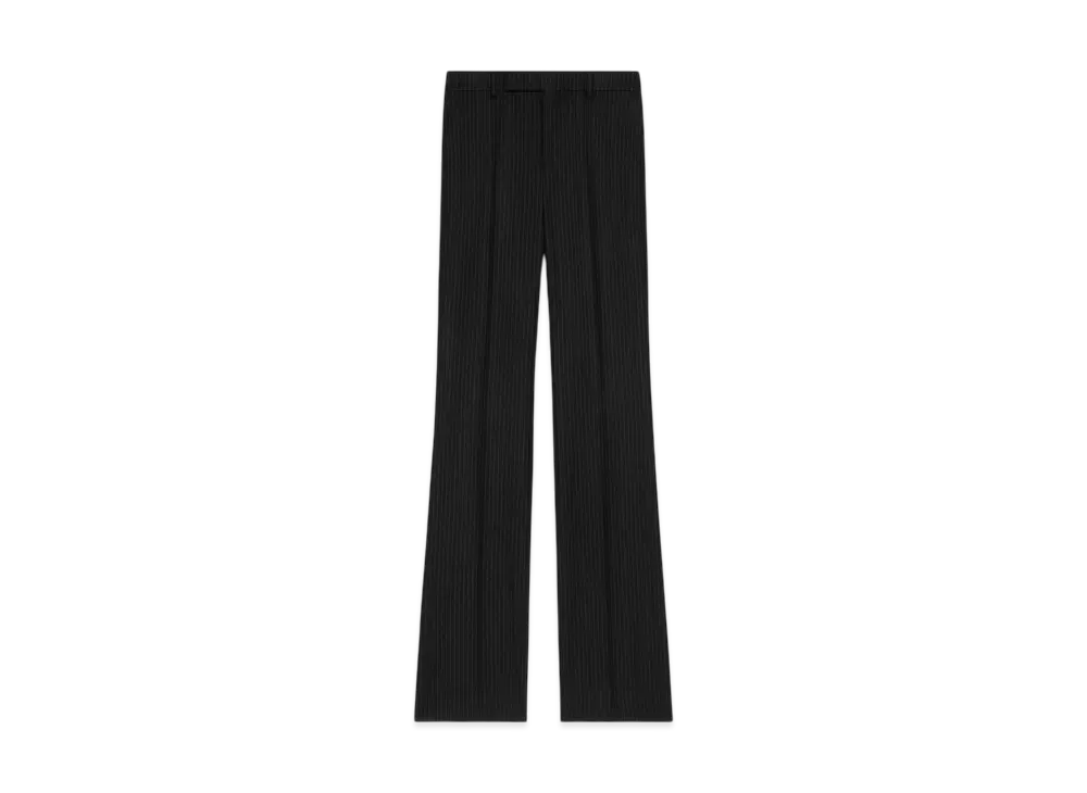 CELINE Women's Francoise Pants in Striped Wool Flannel "Noir/Craie"