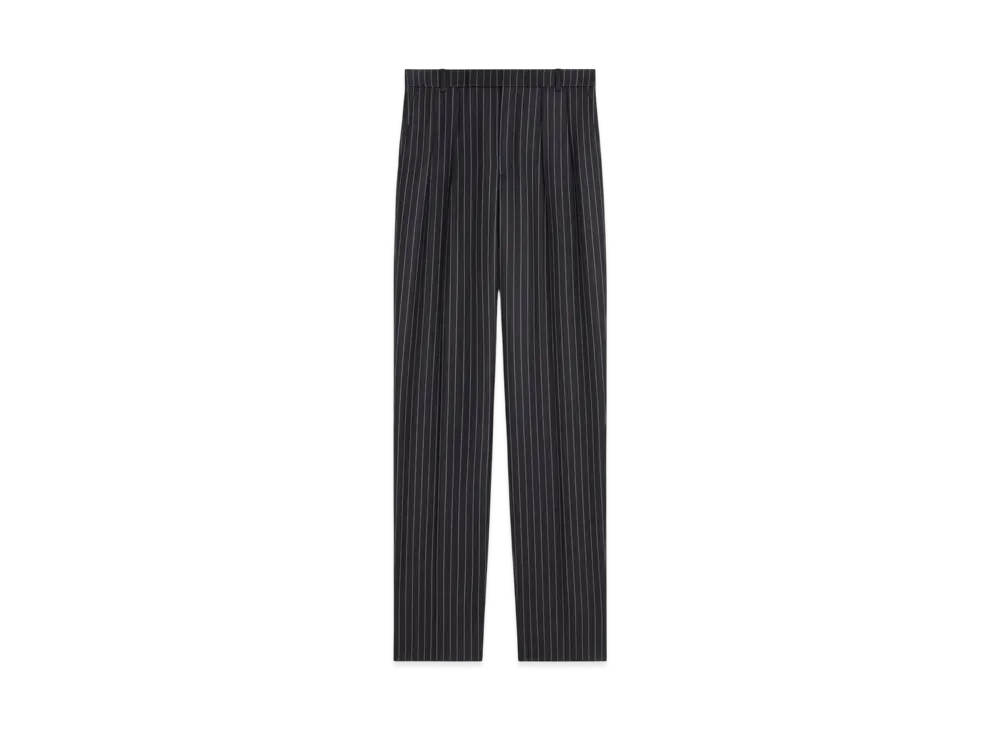 CELINE Men's Keith Pants in Striped Wool Gabardine "Navy/Craie"