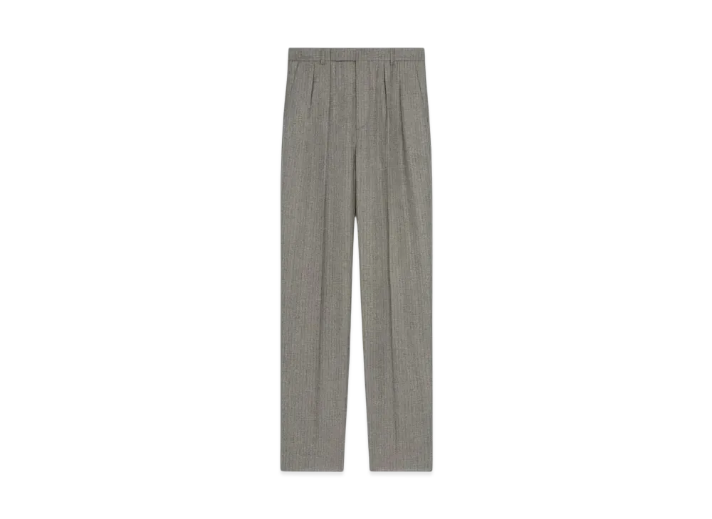 CELINE Men's Keith Pants in Striped Flannel "Beton/Anthracite"