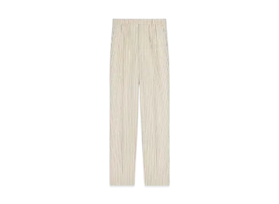 CELINE Men's Keith Pants in Striped Wool Gabardine "Vanille/Noir"