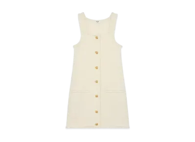 CELINE Women's Mini Apron Dress in Cotton "Off White"