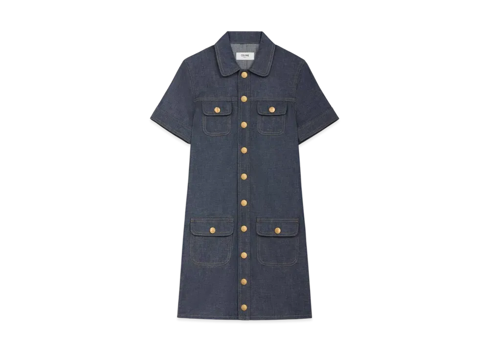 CELINE Women's Mini Dress in Raw Wash Denim "Raw Wash"