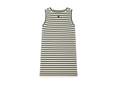 CELINE Women's Triomphe Mariniere Mini Dress in Wool "Ecru/Black"