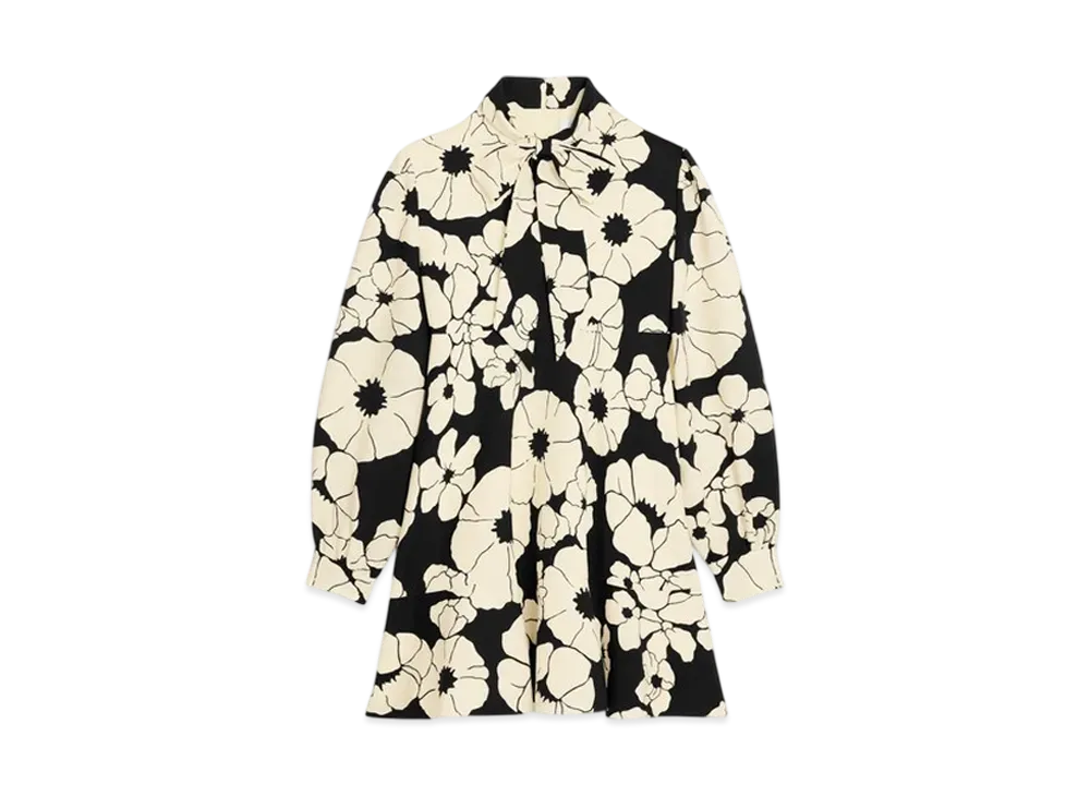 CELINE Women's Skater Mini Dress in Wool Organza "Noir/Creme"