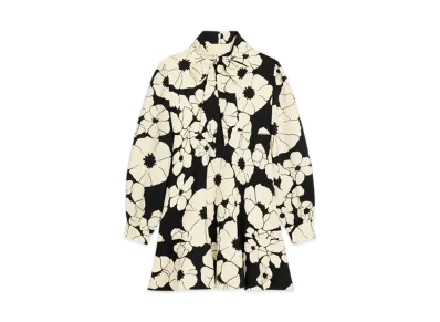 CELINE Women's Skater Mini Dress in Wool Organza "Noir/Creme"