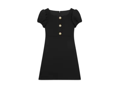 CELINE Women's Mini Dress with Jeweled Buttons in Wool Pique "Black"
