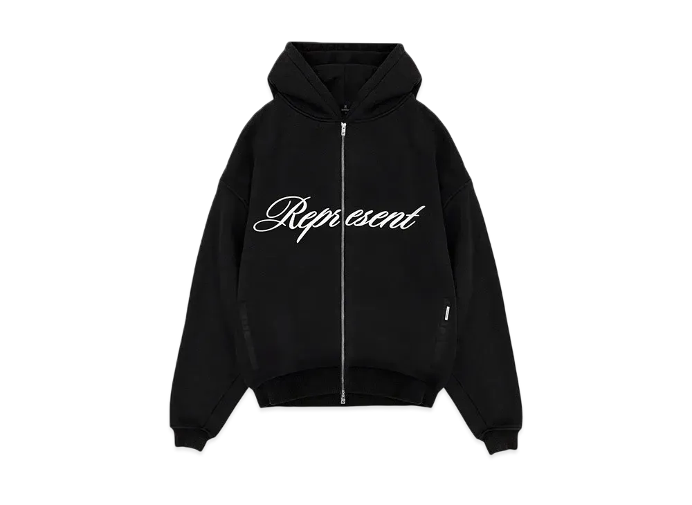 REPRESENT Script Logo Zip Hoodie "Black"