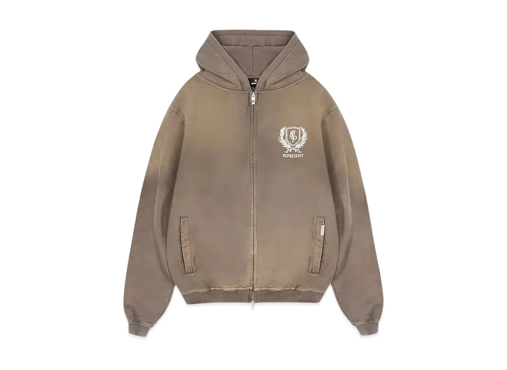 REPRESENT Crest Zip Up Hoodie "Dark Taupe"