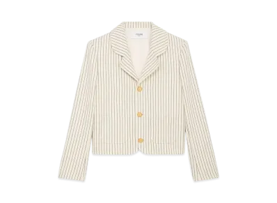 CELINE Women's Jacket in Striped Cotton Gabardine "Craie/Noir"