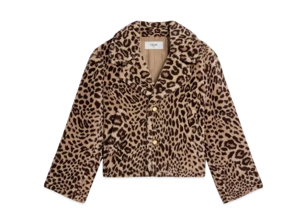 CELINE Women's Egg-Shaped Peacoat in Fur-Effect Wool "Leopard"