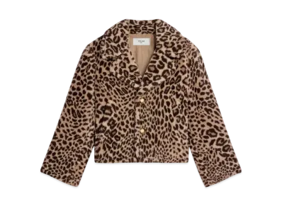 CELINE Women's Egg-Shaped Peacoat in Fur-Effect Wool "Leopard"