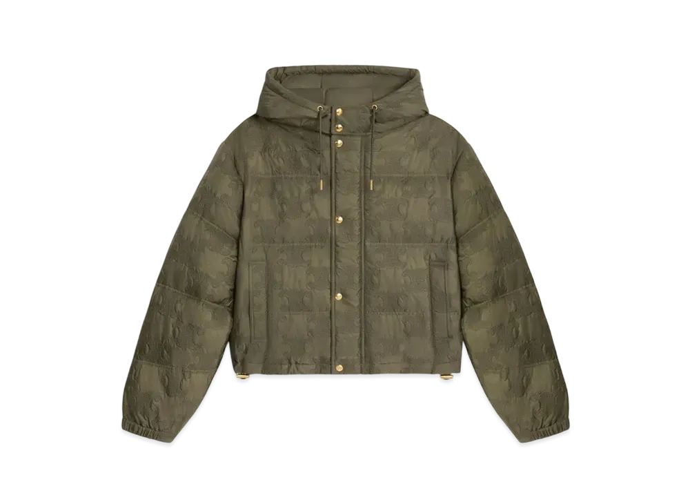 CELINE Cropped Triomphe Down Jacket In Lightweight Nylon "Khaki"