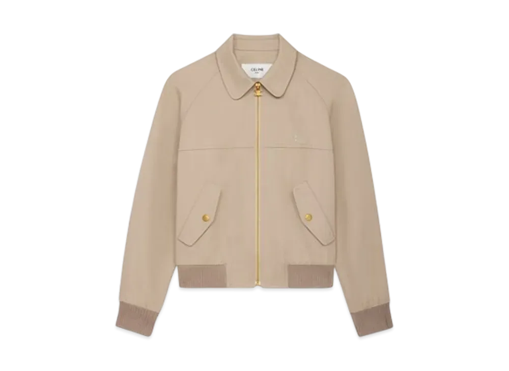 CELINE Women's Triomphe Blouson Jacket in Cotton Gabardine "Beige"