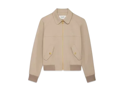 CELINE Women's Triomphe Blouson Jacket in Cotton Gabardine "Beige"