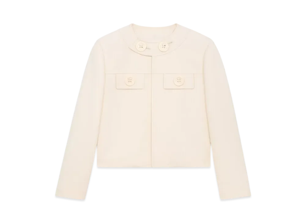 CELINE Women's Brompton Jacket in Wool Silk Gabardine "Creme"