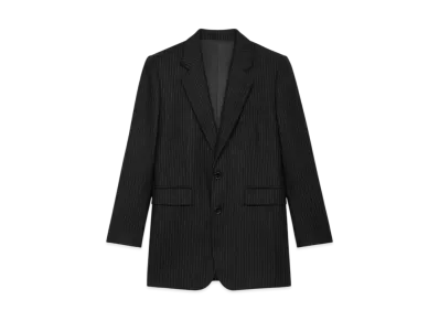 CELINE Women's Francoise Jacket in Striped Wool Flannel "Noir/Craie"