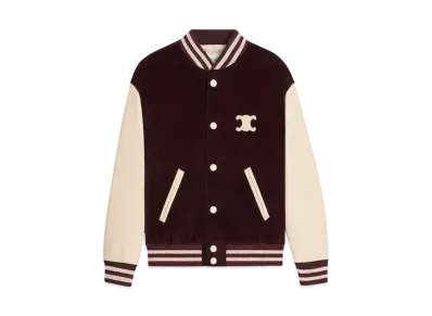 CELINE Women's Loose Teddy Jacket in Triomphe Corduroy "Burgundy/Ecru"