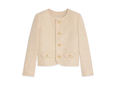 CELINE Women's Chelsea Jacket in Sequin Silk Tweed "Sable Blanc/Or"