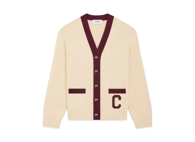 CELINE Men's College Cardigan in Cotton "Ecru/Burgundy"