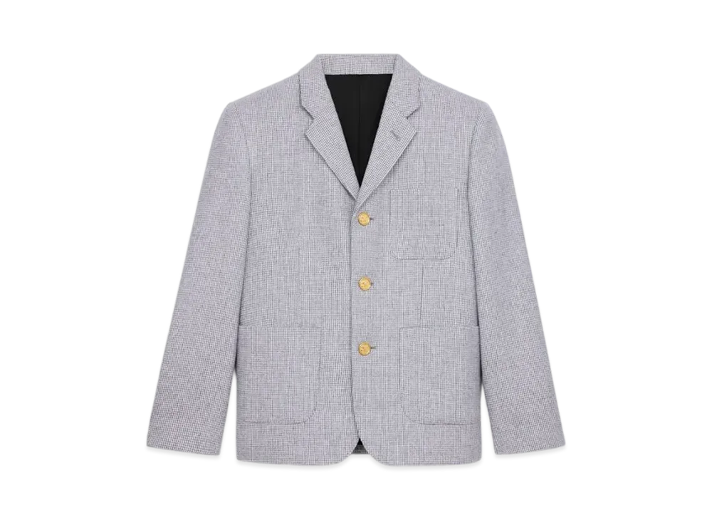 CELINE Women's Sorbonne Jacket in Cashmere Natte "Grey Chine/Chalk"