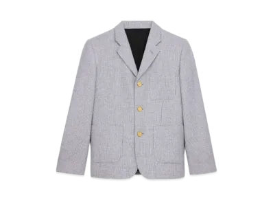CELINE Women's Sorbonne Jacket in Cashmere Natte "Grey Chine/Chalk"