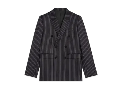 CELINE Men's Camden Jacket in Striped Wool Gabardine "Navy/Craie"