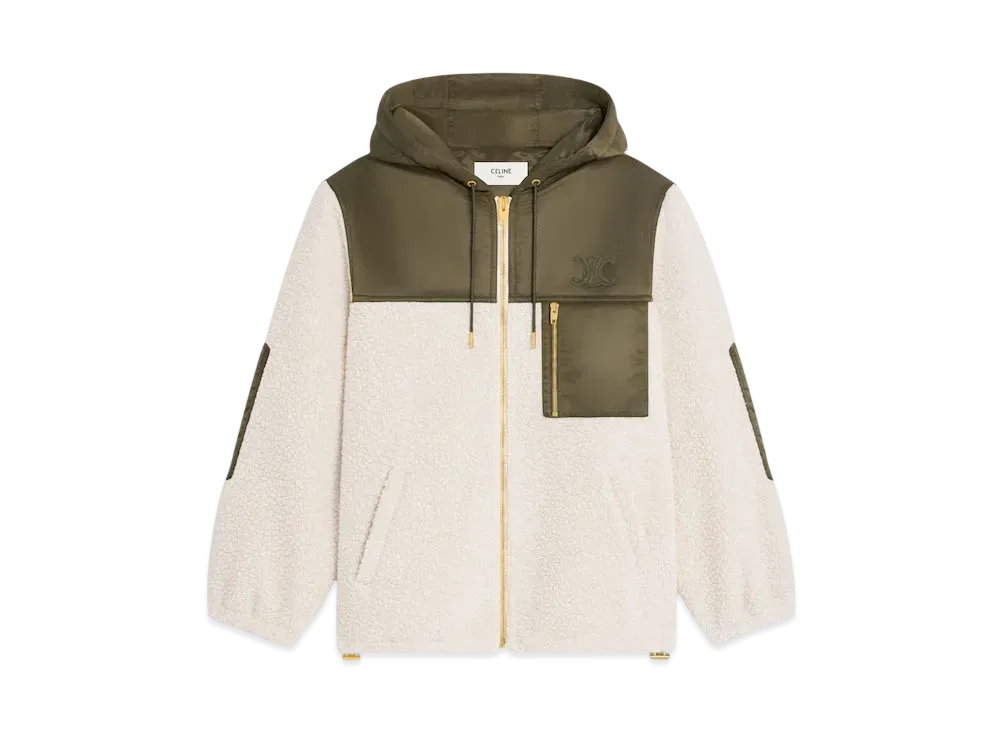 CELINE Women's Fleece Jacket in Fur-Effect Cashmere "Grege/Khaki"