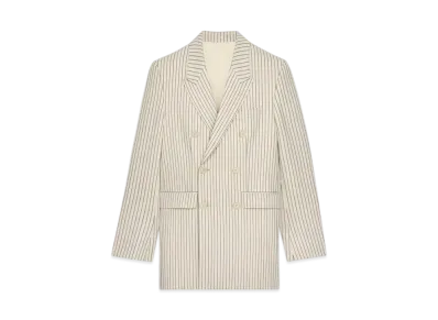 CELINE Men's Camden Jacket in Striped Wool Gabardine "Vanille/Noir"