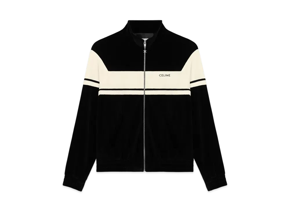 CELINE Men's Tracksuit Jacket in Velvet Jersey "Black/White"
