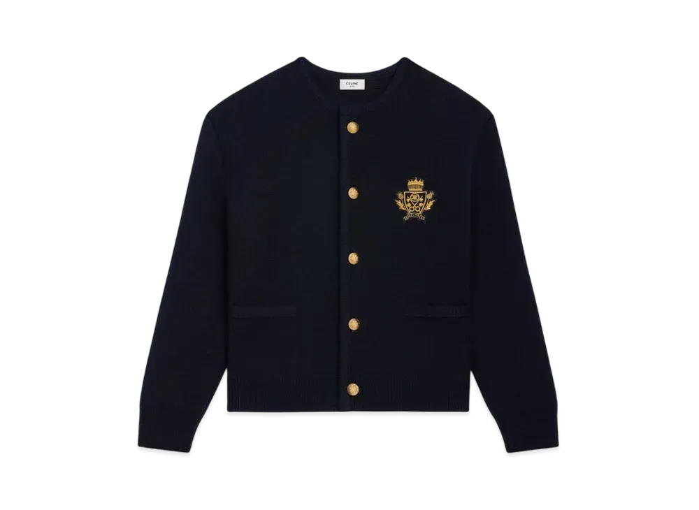 CELINE Men's Cardigan Jacket in Wool "Navy"