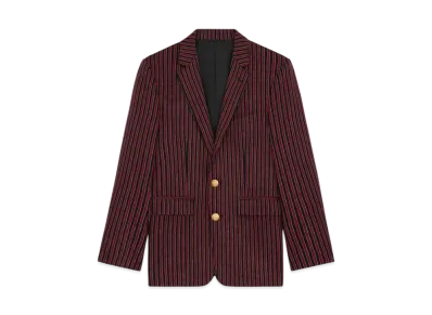 CELINE Men's Carnaby Jacket in Striped Wool "Red/Black"
