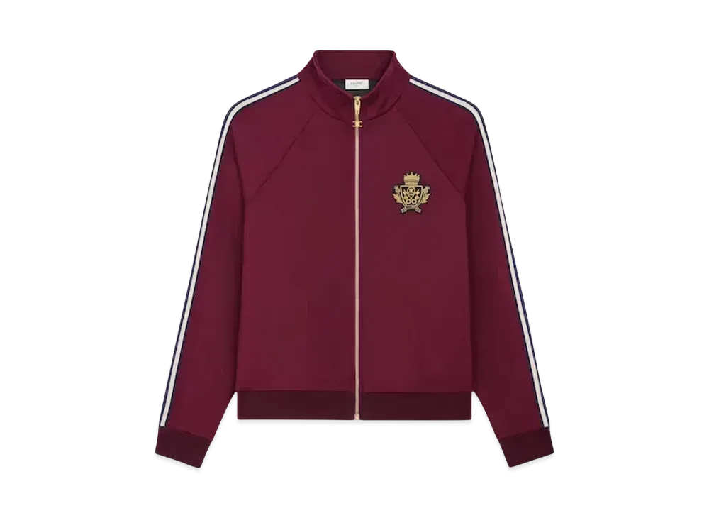 CELINE Men's Blason Tracksuit Jacket in Double Face Jersey "Bordeaux Cete/Navy/Ecru"