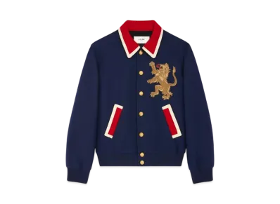 CELINE Men's Lion Teddy Jacket in Wool Flannel "Royal Blue"