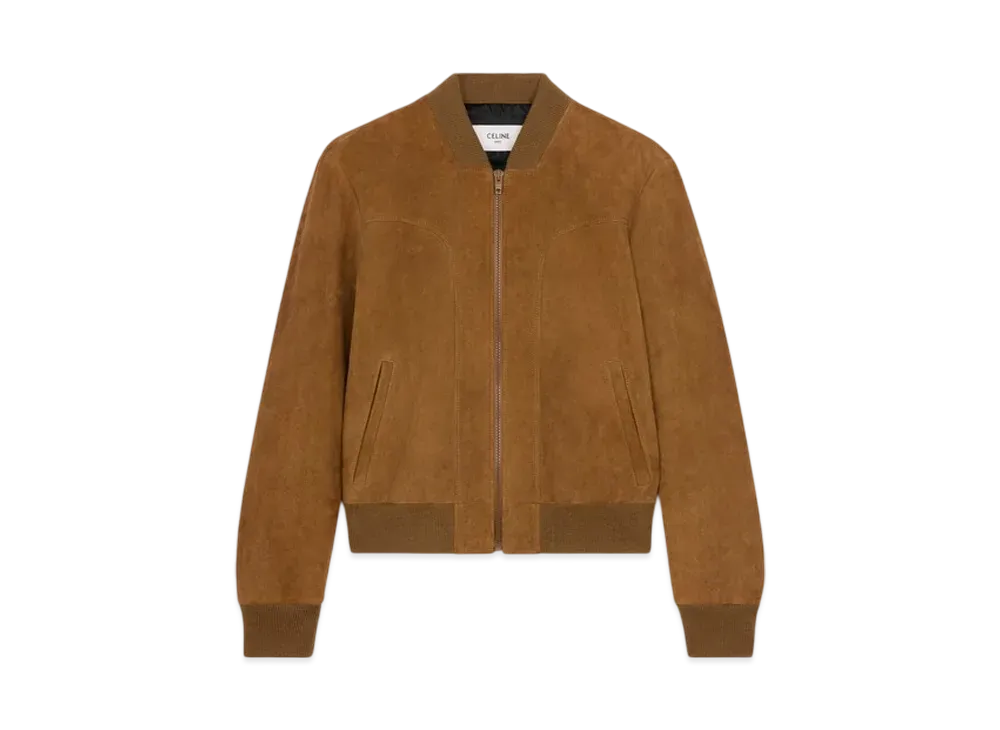 CELINE Men's Boule Blouson Jacket in Suede "Tobacco"