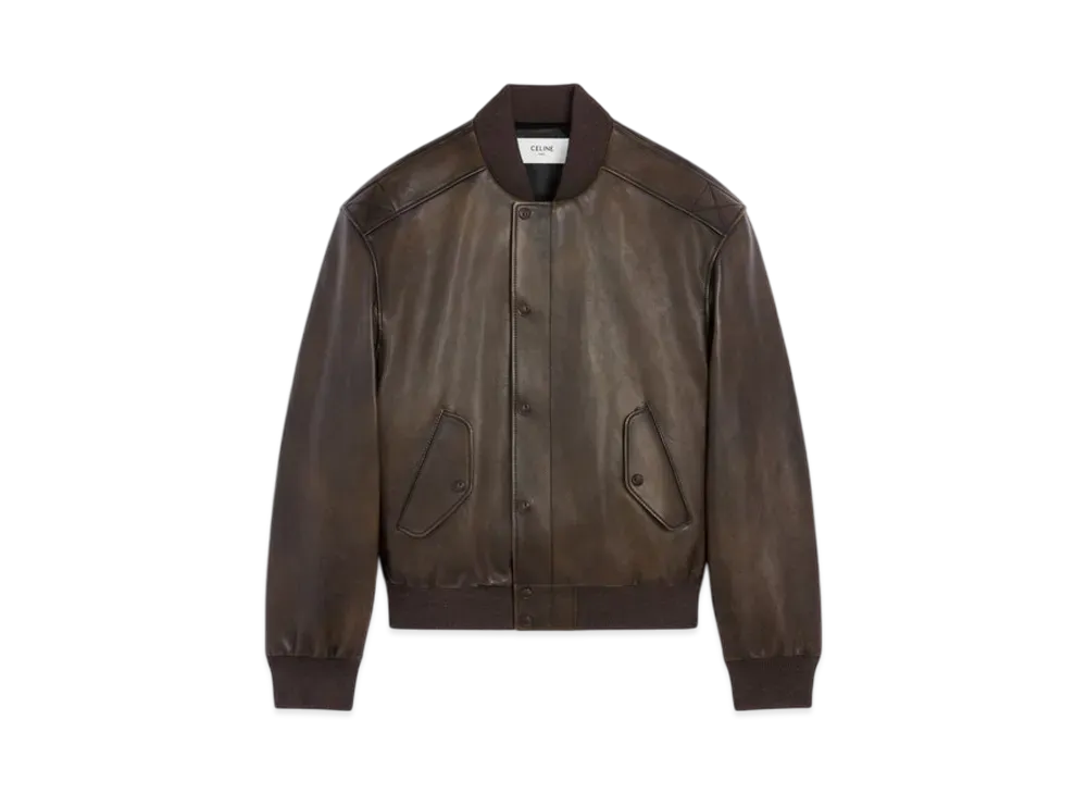 CELINE Men's Aviator Teddy Jacket in Grained Calfskin "Ebene"
