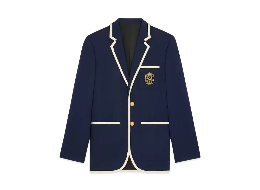 CELINE Men's Blason Classic Jacket in Diagonal Wool "Ink"