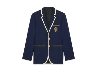 CELINE Men's Blason Classic Jacket in Diagonal Wool "Ink"