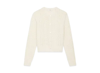 CELINE Women's Cardigan in Cotton Pointelle "Off White"
