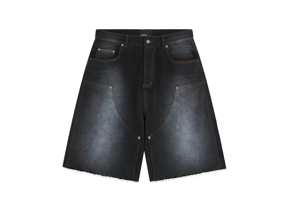 RASSVET Sun Dyed Baggy Denim Shorts Woven "Black"