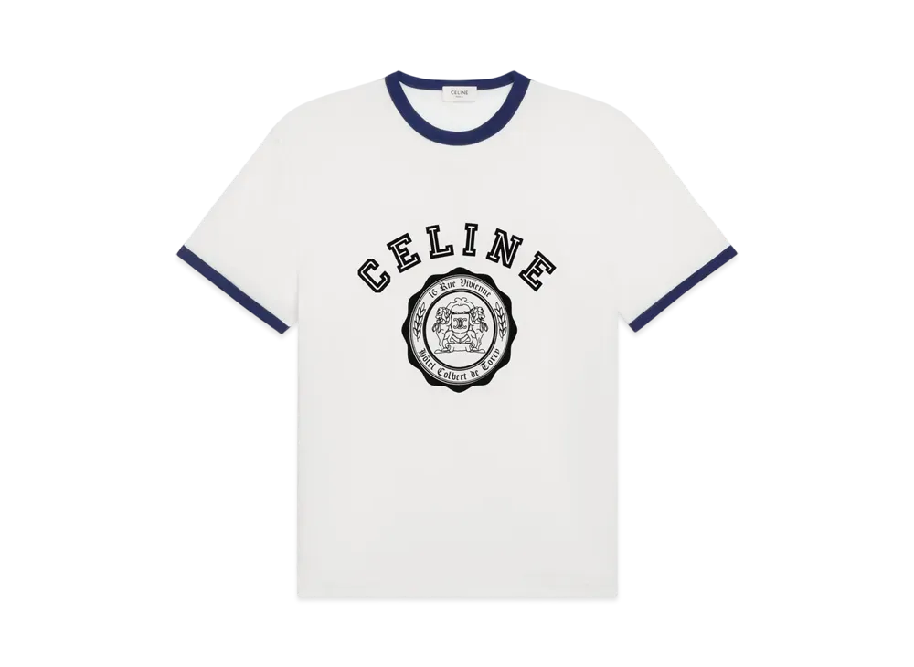 CELINE Men's Blason Loose T-Shirt in Cotton Jersey "Offwhite/Ocean/Black"